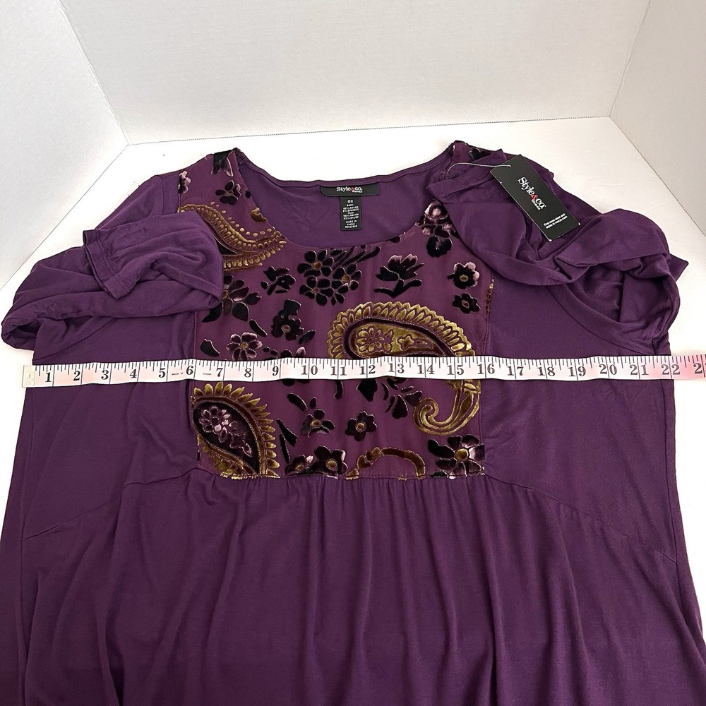 Style & Co Blouse Size OX Paisley Floral Velvet Front Panel Long Sleeve Top New - Picture 8 of 13